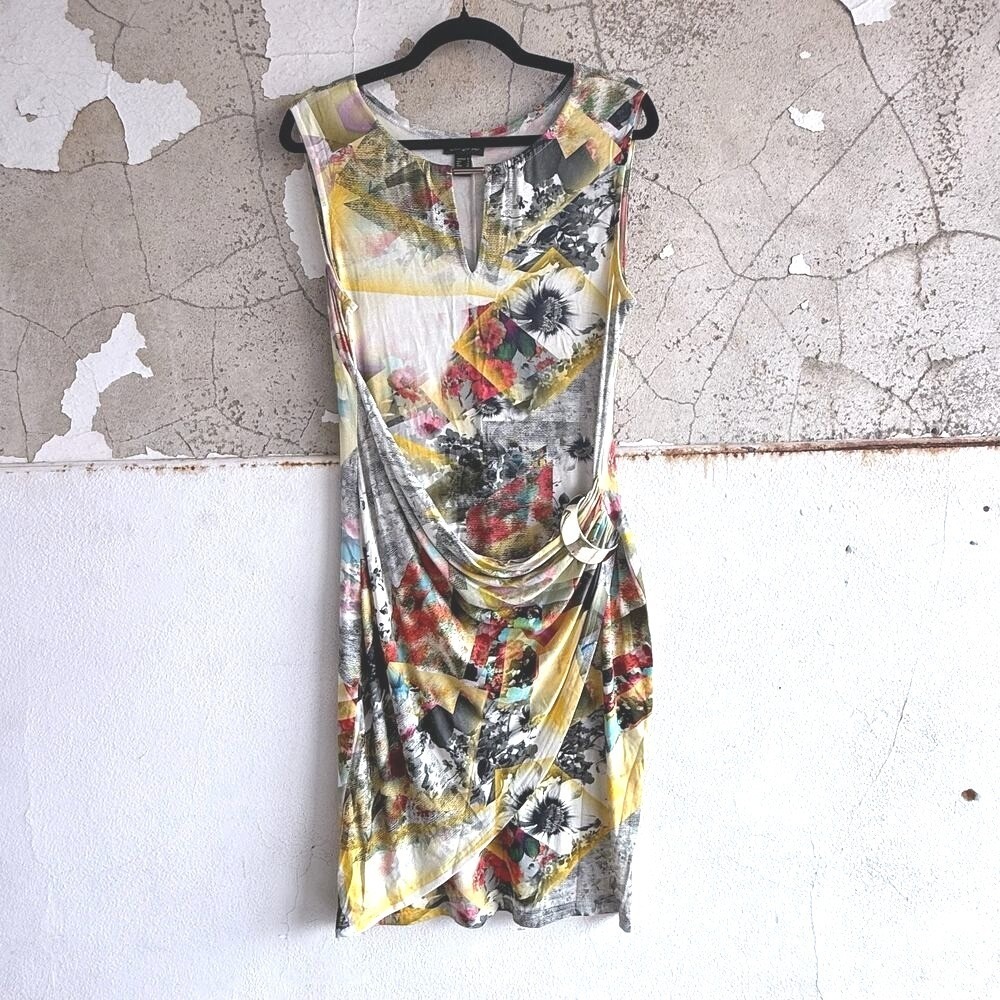 Y2K Cartise Dress Abstract Floral Ruched Asymmetrical Designer Dress Canada Made
